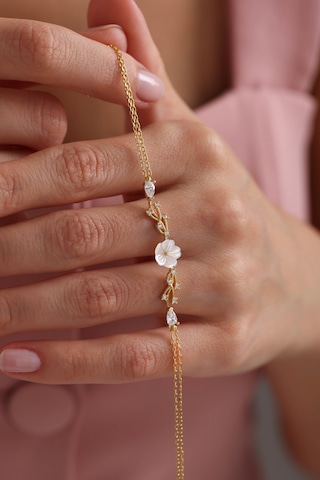 925 Ayar Gümüş Gold Kaplama Bahar Işıltılı Manolya Çiçeği Bileklik