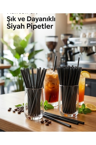 Uzun Kokteyl Pipeti 100'lü 23 Cm Kıl Pipet Siyah Ince Kokteyl Pipeti Kıl Pipet Amerikan Kokteyl Pipet
