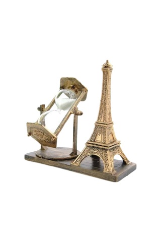 Retro Eyfel Kulesi Ve Kum Saati Dekoratif Ahşap Görünümlü Masa Biblosu