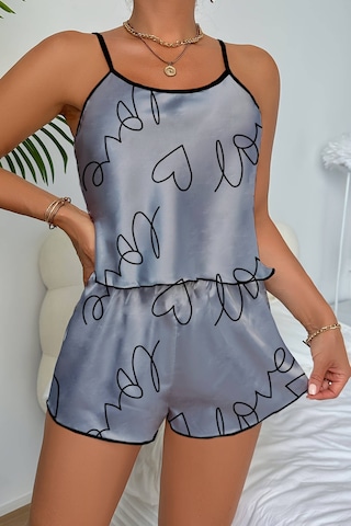 River World Gecelik Saten Rengi Gri Şortlu Love Baskılı Gri