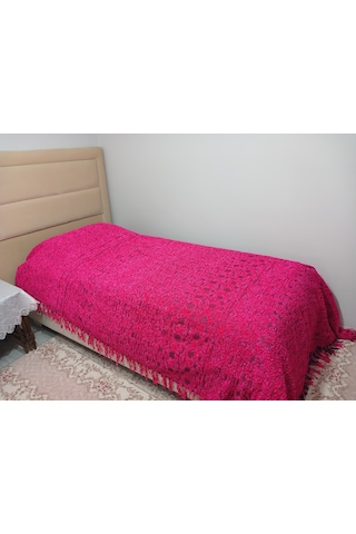 El Dokuma Akriilik İp Tek Kişilik Yatak Örtüsü 160x240 -fuşya Fuşya