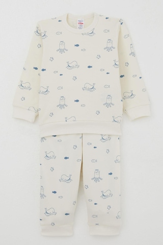 Breeze Erkek Bebek Pijama Takımı Omuzdan Patlı Sevimli Deniz Hayvanları Desenli 4 Ay-1 Yaş, Krem Krem