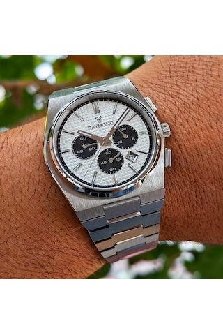 Raymond Kronograf Çelik Erkek Kol Saati Gümüş