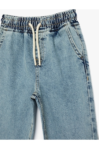 Koton Pamuklu Beli Bağcıklı Oversize Denim Jogger Pantolon Lıght Indıgo 6skb40025td Açık Mavi