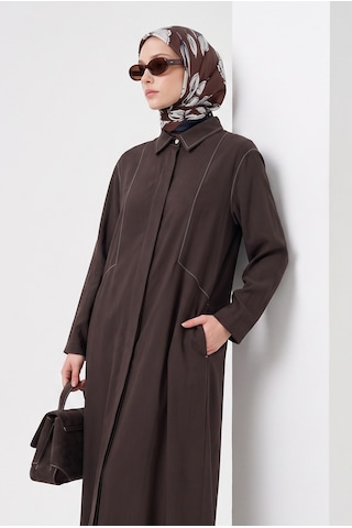 Armine Trend Gizli Patlı Düğmeli Uzun Tunik Pantolonlu İkili Takım Kahverengi 26yt6137