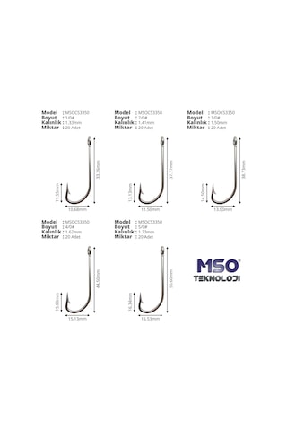 MSO Olta Balıkçılık Uzun Şaft Yüksek Karbon Çelik İğne 20 Adet