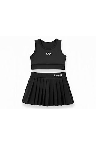 Nurbebe Şort Etekli Siyah Crop Kız Çocuk Sporcu Takım