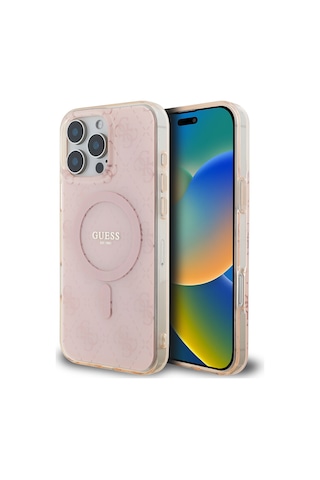 Apple Uyumlu iPhone 16 Pro Kılıf Guess Lisanslı Magsafe Iml Baskılı Klasik Logolu 4g Desenli Kapak Pembe