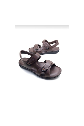 Deritarz Erkek Hakiki Deri Ortopedik Sandalet Kahverengi