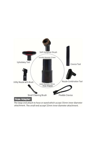 Fochsia 7pcs 32mm Ve 35mm Standart Hortum İçin Universal Vakum Aparatları Seti Yer Fırçası Döşeme Nozulu