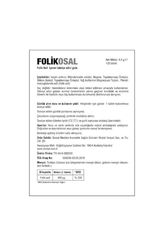 Folik Asit 400 Mcg 120 Tablet (Biosal Folikosal)