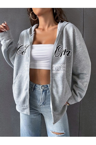 Relax&Basic 3 Iplik Şardonlu Fermuarlı Kapüşonlu Sweatshirt Gri 3 Lü Kombin Siyah