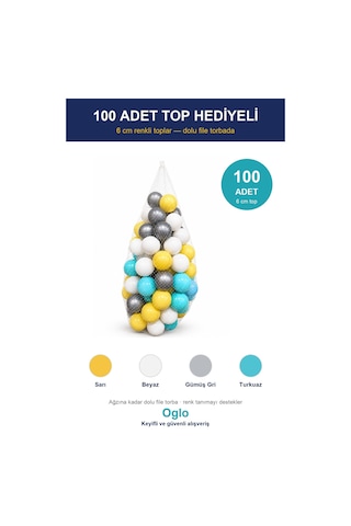 Top Havuzu 100 Top Dahil Yumuşak Minderli Bebek Oyun Havuzu, Katlanır Çocuk Oyun Parkı Top Seti 0+ Yaş Mavi