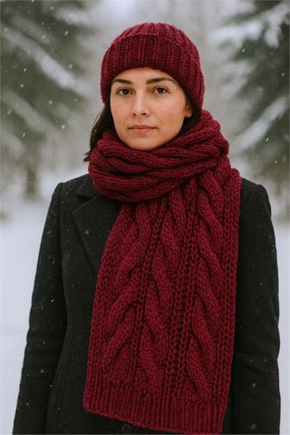 Dip Moda Kadın Bordo Kışlık Kalın Örme Yumuşak Dokulu Premium Atkı Dpaks050