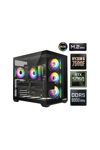 Xaser Sage X50 R5-7500F Ddr5 16 GB 512 GB M.2 NVMe SSD 8 GB RTX5060 Free Dos Masaüstü Oyuncu Bilgisayarı