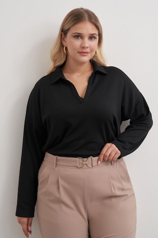 Polo Yaka Triko Bluz-3363 Siyah