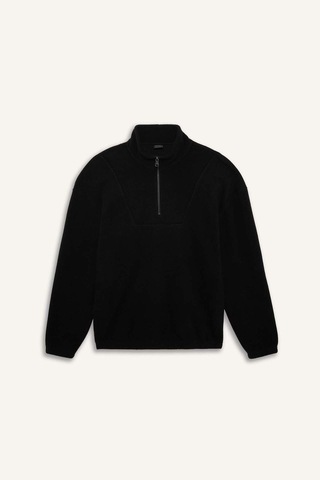 Defacto Boxy Fit Dik Yaka Yarım Fermuarlı Polar Sweatshirt E8632ax25wnbk81 Siyah