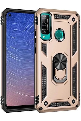 Newface Huawei P40 Lite E Kılıf Sofya Yüzüklü Silikon Kapak - Gold Altın