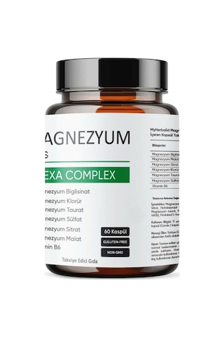 Aromel Magnezyum Plus, Hexa Complex 60 Kapsül Magnezyum, Biglisinat, Klorür, Taurat, Sülfat, Sitrat, Malat