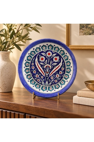 Atelier4you El Yapımı Klasik İznik Çini Desenli Dekoratif Tabak 33 Cm