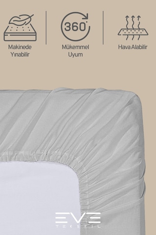Eve Tekstil Fitted Yüksek Kaliteli Penye Kumaş Tek Kişilik Lastikli Çarşaf Açık Gri