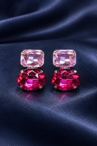 Pembe Fuşya Renkli Kristal Taşlı Panda Model Kadın Küpe Pembe - Fuşya