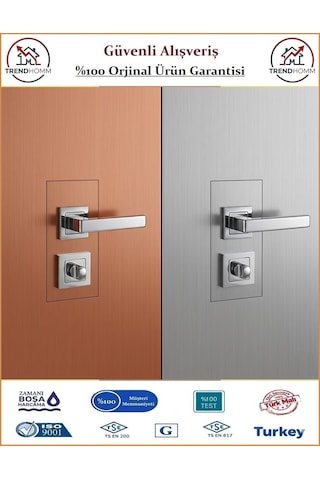Grossavm Lama Rozetli Wc Banyo Kapı Kolu - Nikel - 1 Takım Ön Ve Arka