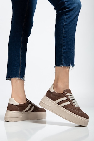 Bahrina Kadın Kahverengi Süet Kalın Tabanlı Sneaker Kahve Süet