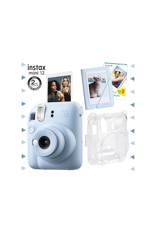 Fujifilm Instax Mini 12 Fotoğraf Makinesi + 20'li Film + Mini Albüm + Şeffaf Kılıf Seti Mavi