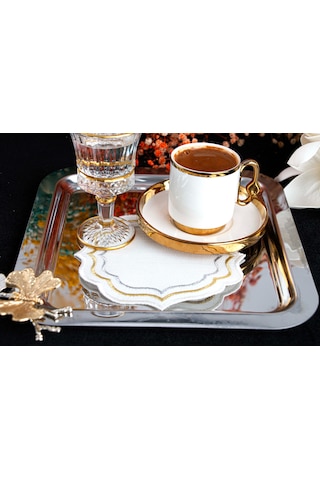 Gold Silver Ipek Görünümlü 6'lı Kahve Yanı Kokteyl Sunum Peçetesi