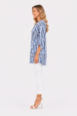 Neden Tekstil Kadın Mavi Beyaz Çizgili Relaxed Tunik Bluz