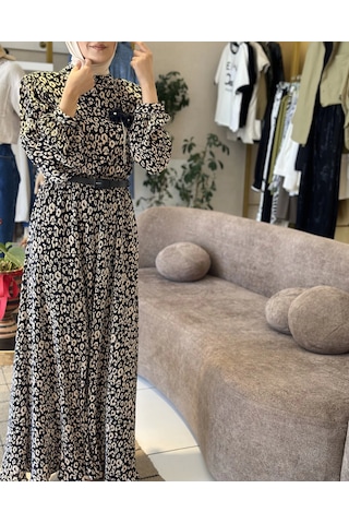 Olla Collection Ollacollection Kadın Leopar Elbise Bej - Siyah
