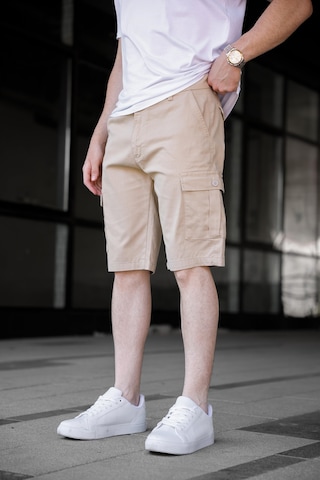 Bej Renk Kargo Cepli Gabardin Erkek Şort-1802 Bej