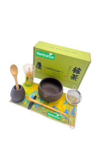 Herbarius 8 Parça Dokulu Mat Siyah Renk Matcha Çayı Hazırlama Seti - Geleneksel Japon Matcha Seti
