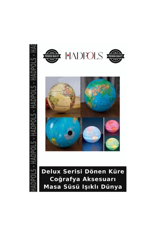 Delux Serisi Dönen Küre Coğrafya Aksesuarı Masa Süsü Işıklı Dünya 14 CM