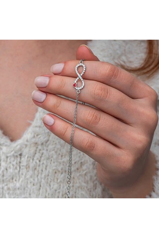 Artsmagazinmücevher Gümüş Sonsuzluk Kırmızı Kalpli Kadın Bileklik