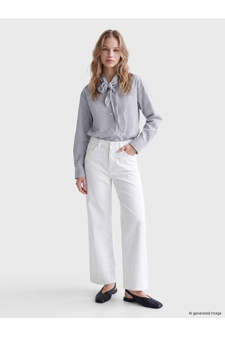 Lcw Vision Mavi Fular Yaka Ekose Oversize Kadın Gömlek