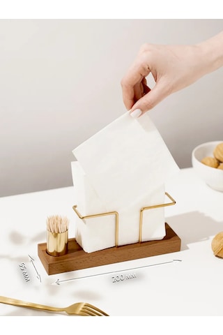 Tonykate Home Mutfak İçin Masaüstü Ahşap Dekoratif Peçetelik 446696762 Altın Rengi