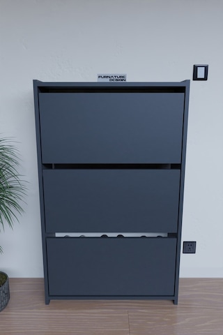 Düşer Kapak Duvara Monte Kayar 3 Raflı Ayakkabılık - Antrasit Diğer