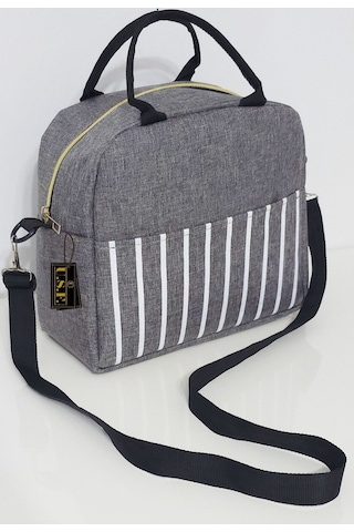 Sıcak, Soğuk Isı Yalıtımlı Termal Termoslu Yemek, Mama, Beslenme, Gıda İçin Askılı Taşıma Çantası Gri - Sarı