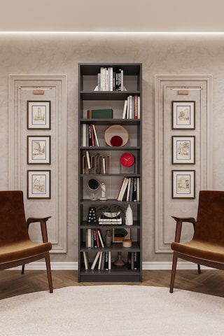 Asra Trend K-08 %100 MDF 60 cm 7 Raflı Kitaplık Ofis Dosya Rafı Kütüphane Koyu Gri