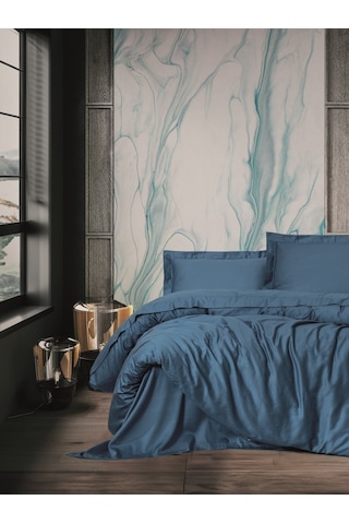 Cotton Box Elegant Saten Çift Kişilik Nevresim Takımı Mavi