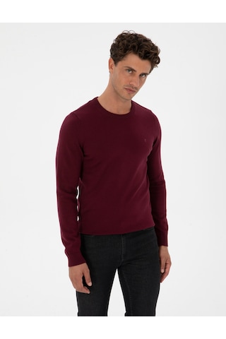 Pierre Cardin Bordo Slim Fit Bisiklet Yaka Basic Triko Kazak 50315509-vr177 Plum
