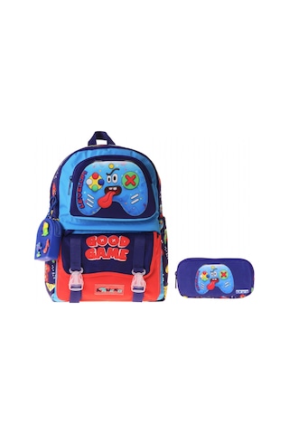 Kaukko Kids Good Game Lacivert - Kırmızı Erkek Çocuk İlkokul Sırt Çantası Ve Kalem Çantası Seti - Setkk-l5389c Çok Renkli