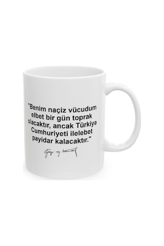 10 Kasım Atatürk Baskılı Porselen Beyaz Lüks Kupa Bardak Beyaz