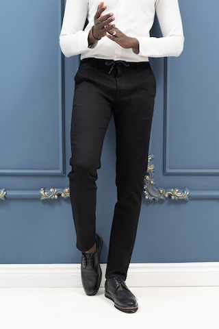 Perpant Slimfit Beli İplikli Pamuklu Gabardin Kışlık Jogger Pantolon Siyah