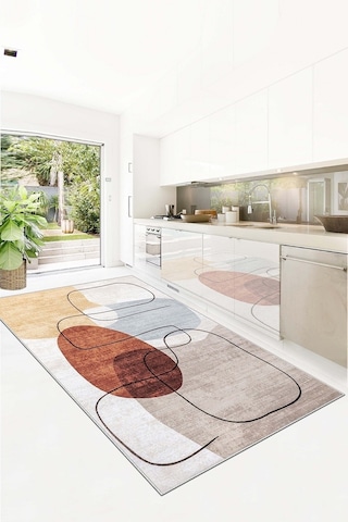 West Home Dijital Baskı Yıkanabilir Kaymaz Taban Leke Tutmaz Bej Mutfak Halısı Salon Halısı Ve Yolluk Wh 578 Beige