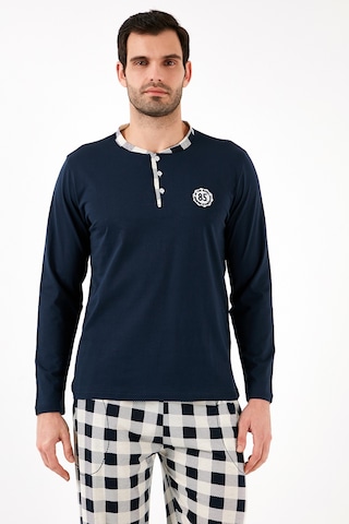 Buratti Kareli Pamuklu Regular Fit Uzun Kollu Erkek Pijama Takımı 60961003 Lacivert