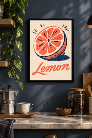 Limon Tipografisi Desenli Dekoratif Mdf Tablo, Çerçeve Görünümlü Ahşap Poster