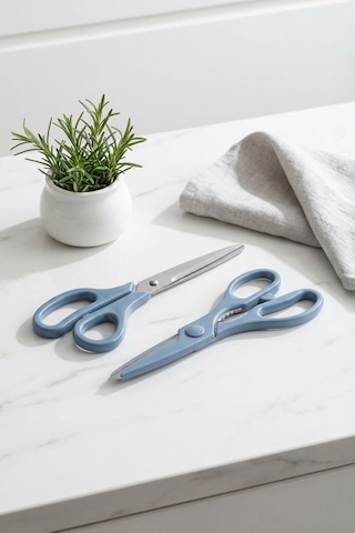 Makri Home Tırtıklı Ağız 2'li Çok Amaçlı Makas Seti Büyük Boy Mavi, 22 Cm